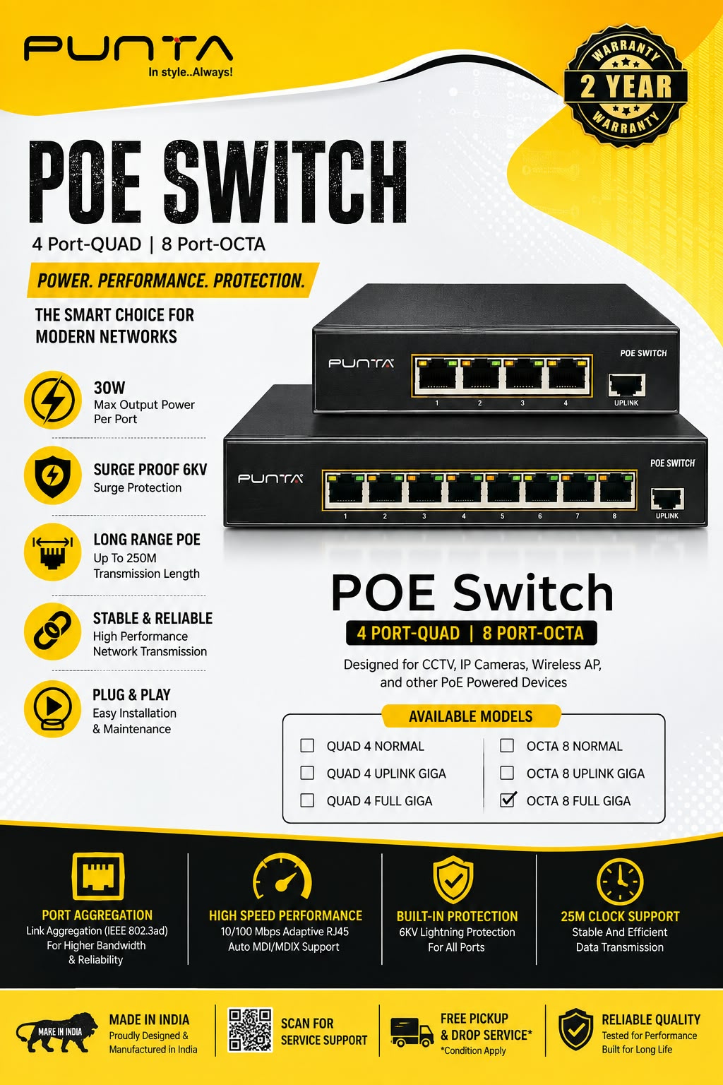 Punta-8port octa full giga poe switch