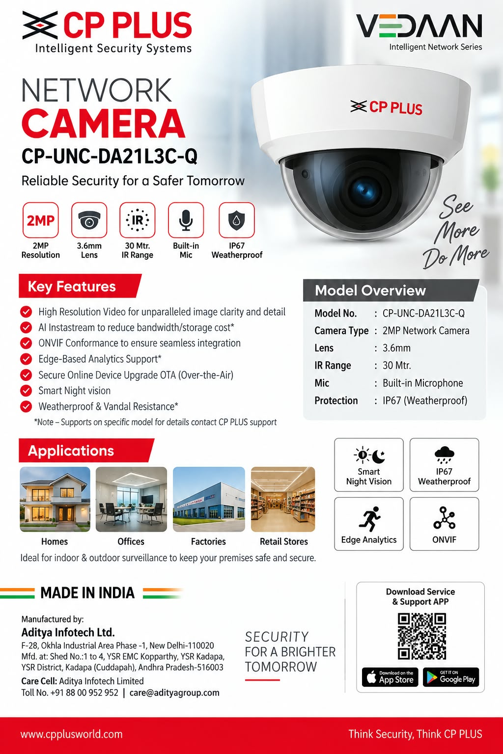 CP 2MP IP IR DOME WITH MIC STQC