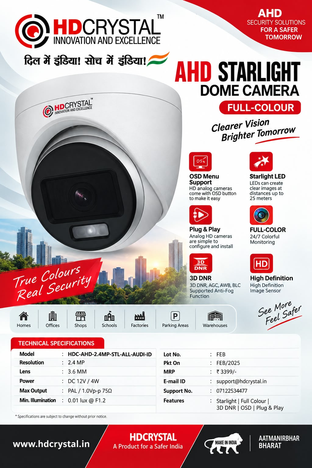 HD CRYSTAL 2.4 MP HD DOME FULL COLOUR