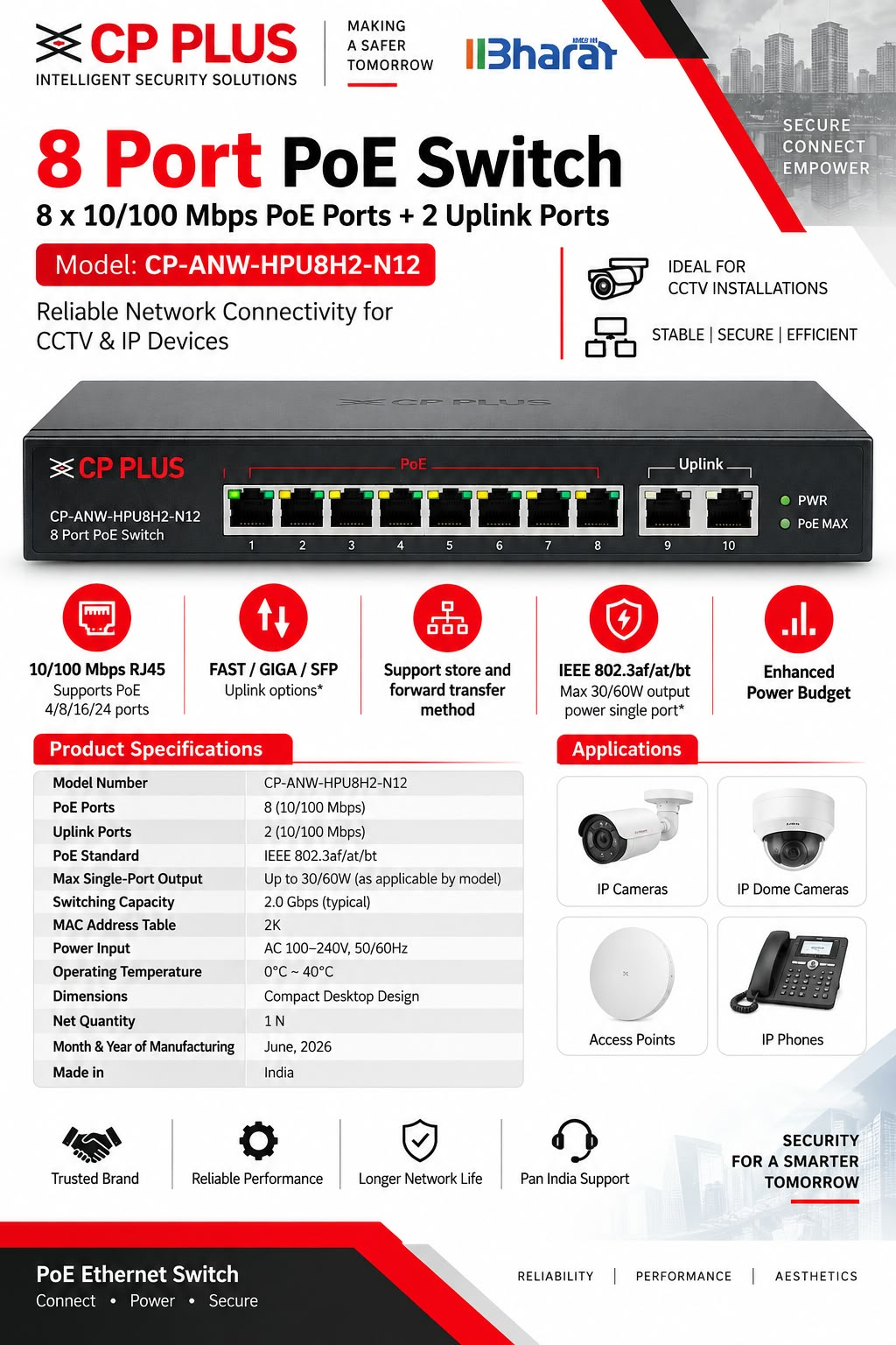 CP PLUS 8PORT POE Switch