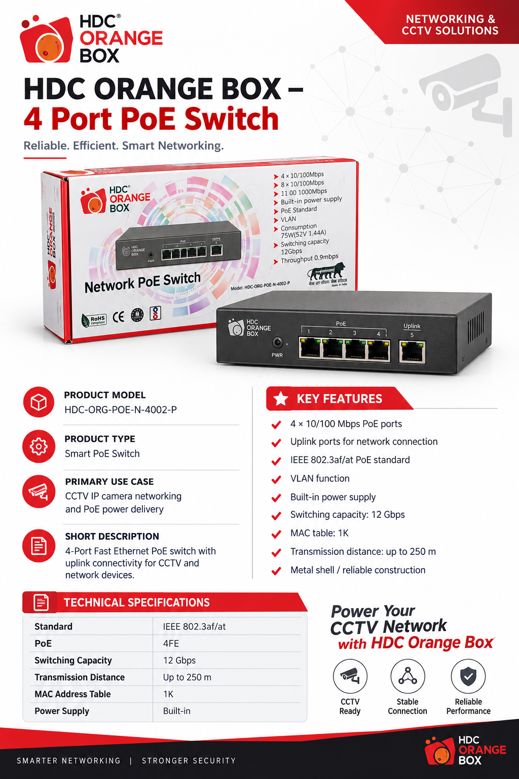 HD CRYSTAL POE SWITCH  4  PORT
