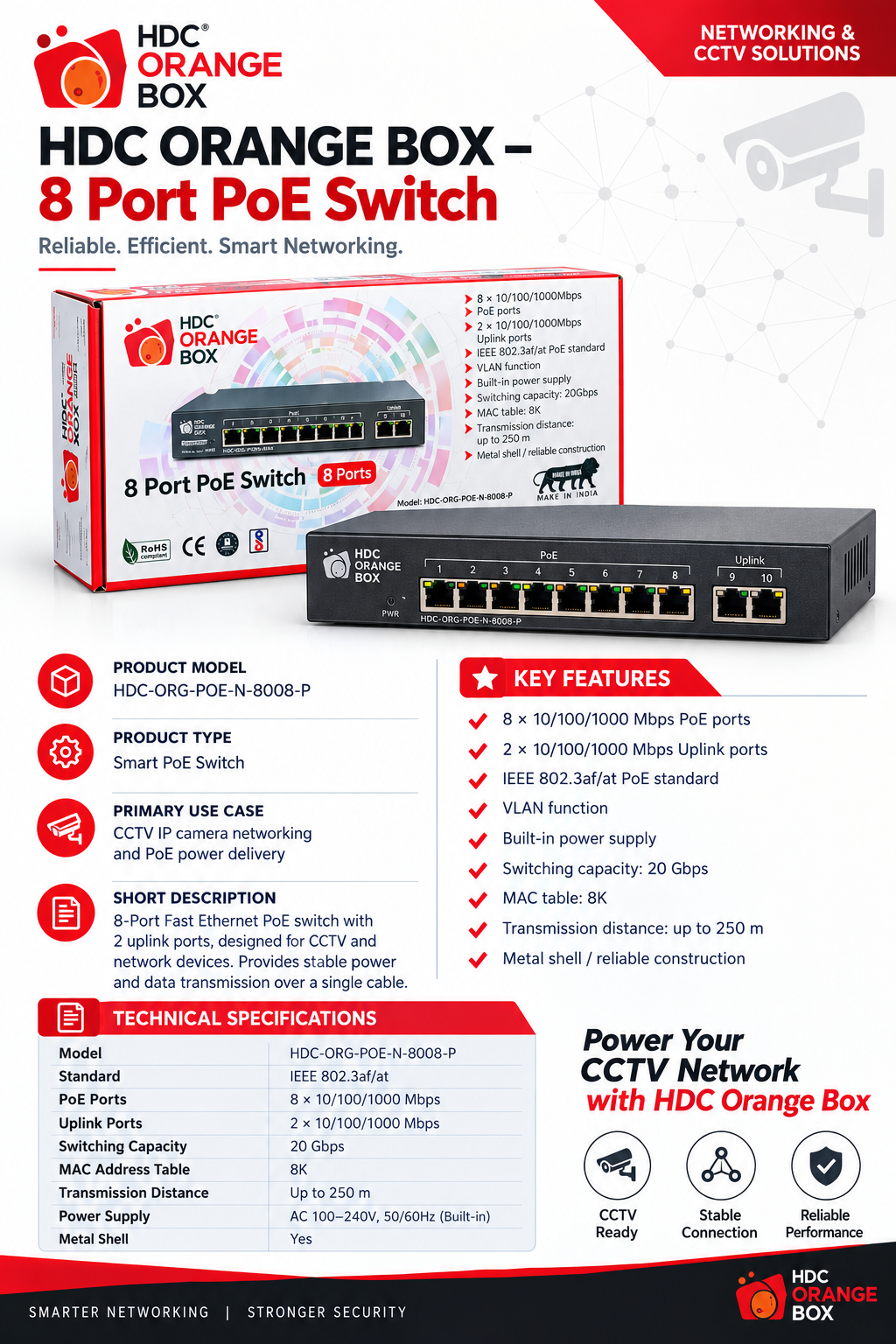 HD CRYSTAL POE SWITCH 8 PORT