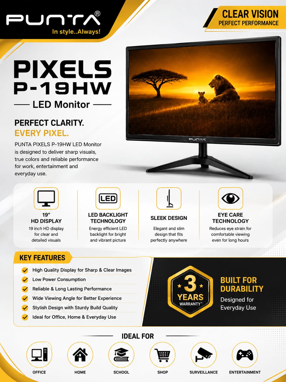 PUNTA PIXELS P-19HW 19" LED Monitor
